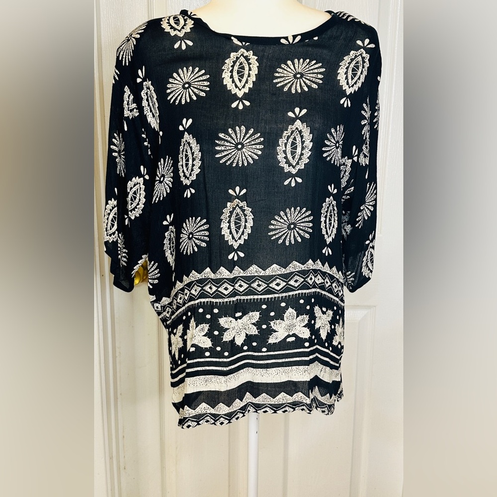 Exclusif By Whispers Flowy Comfy Two Piece Skirt Blouse Boho Black White Medium - Picture 9 of 16
